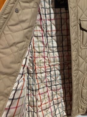 Coach Beige Quilted Jacket with Multicolor Plaid Lining
